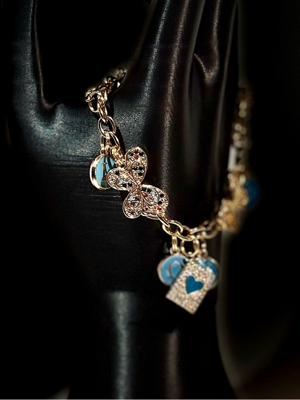Gold Butterfly and Snake Charm Bracelet - Picture 3 of 5
